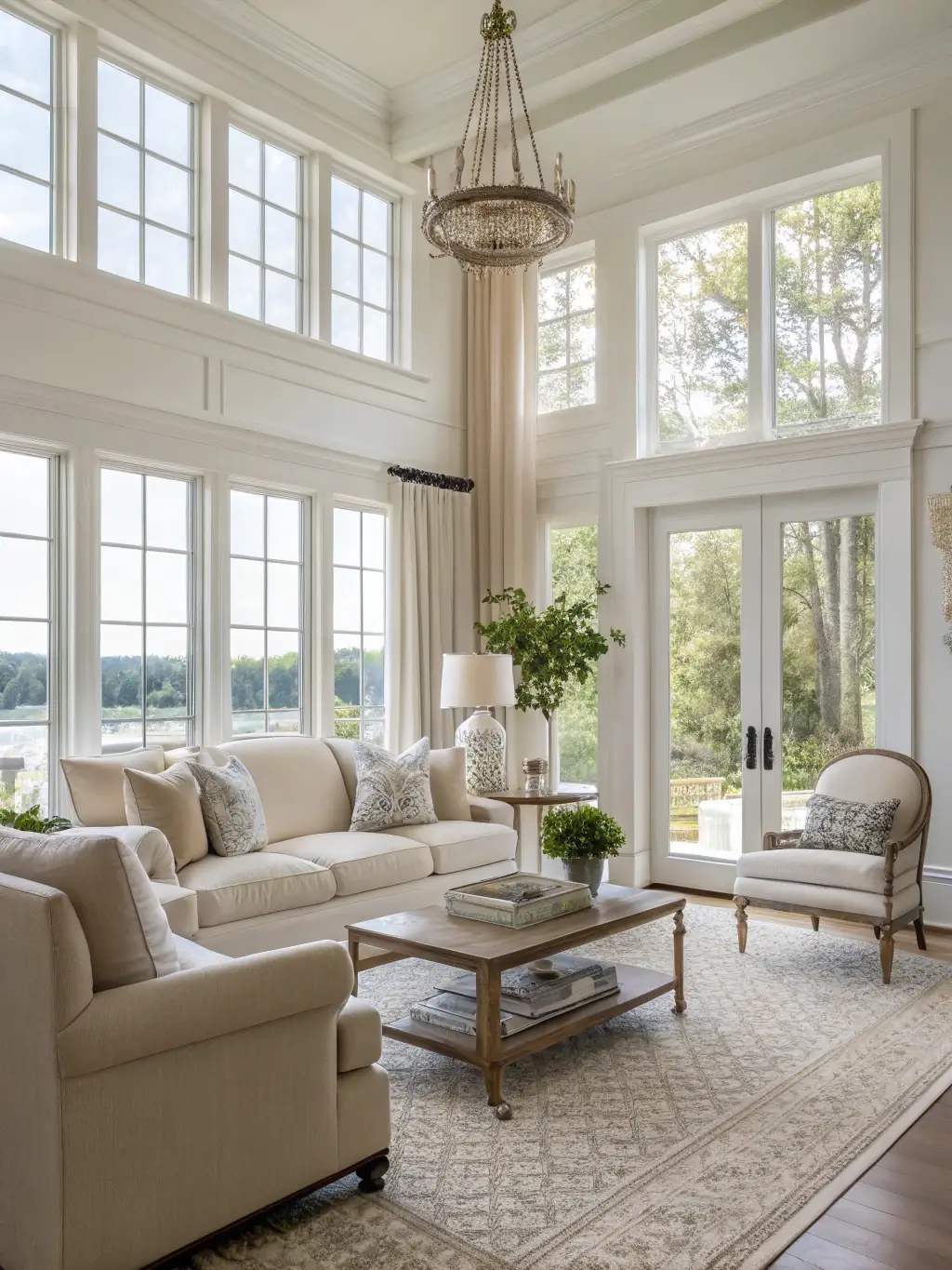 A modern, well-maintained apartment interior, showcasing a spotless living room with gleaming hardwood floors and dust-free surfaces, representing residential cleaning services.